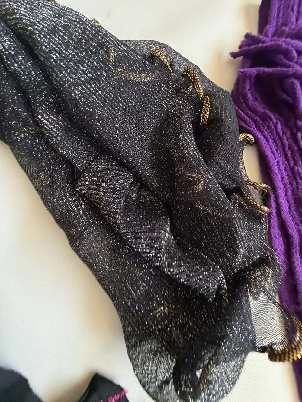 Lot 3 Scarves Black Purple Plaid Glitter Fringe Y2K Boho Womens Shawl Bundle